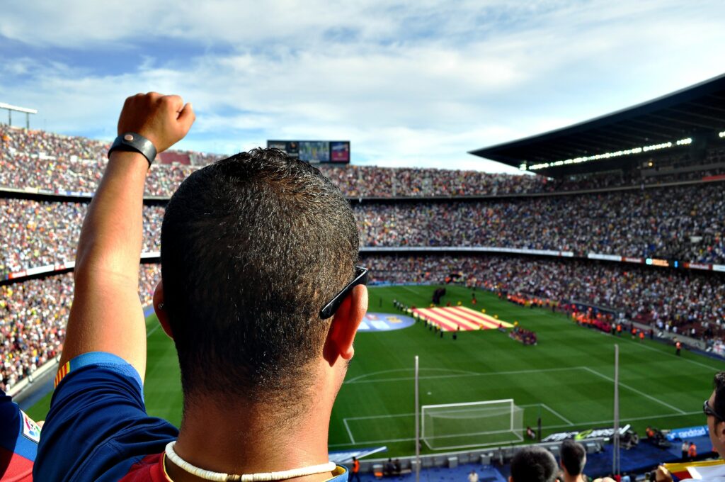 Man cheering in a stadium